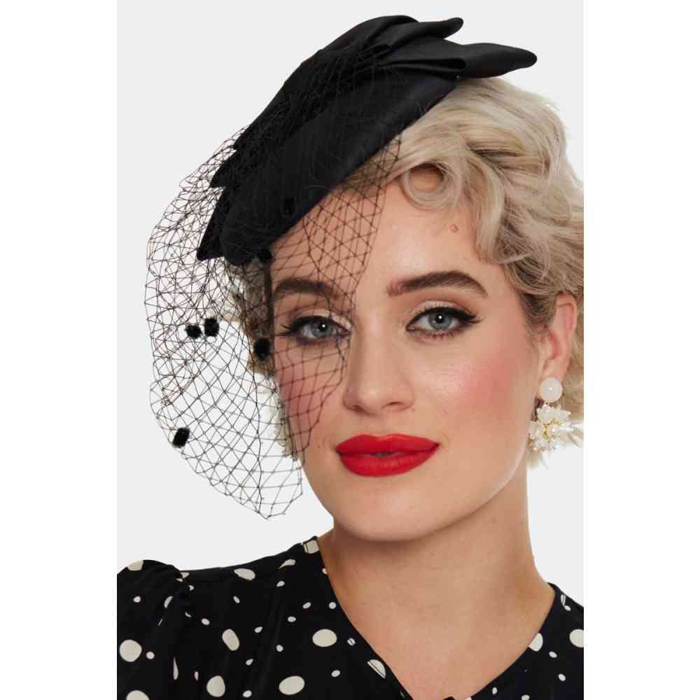 Voodoo Vixen - Bow And Polka Net Fascinator - Zwart